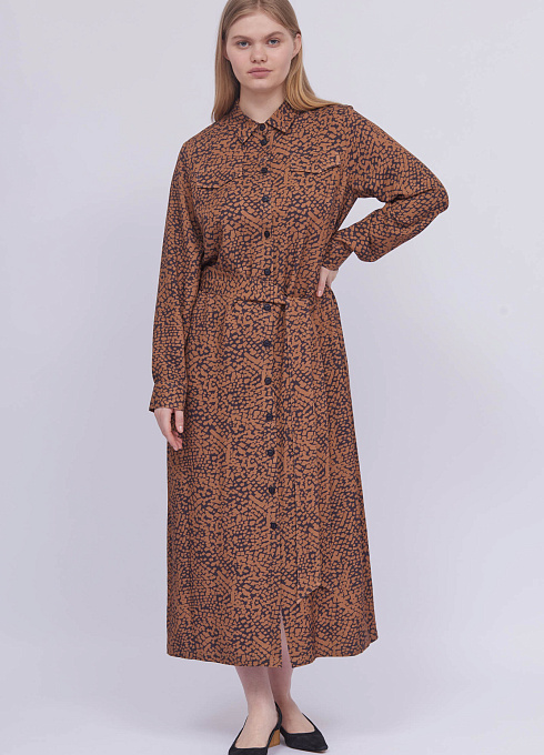 Платье из вискозы на пуговицах  женское,  коричневый цвет