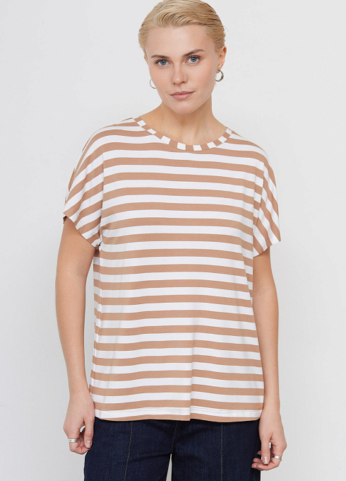 Футболка из вискозы в полоску женский,  многоцветный цвет