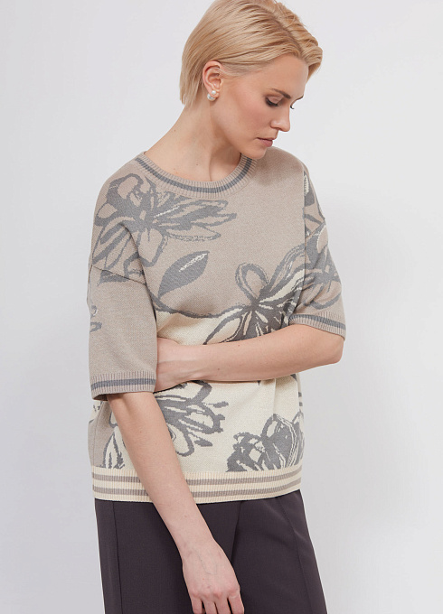 Джемпер жаккардовый с цветочным рисунком женский,  многоцветный цвет