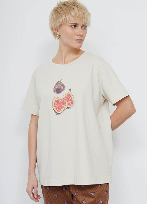 Футболка oversize с принтом женский,  бежевый цвет