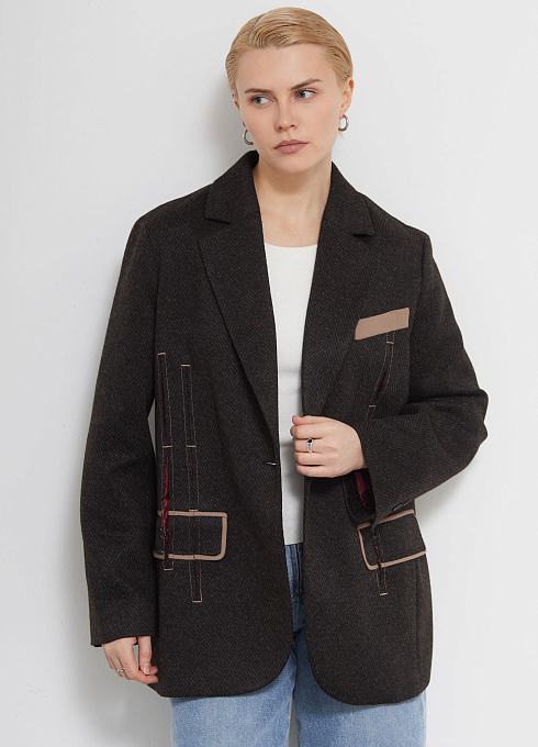 Жакет oversize с декоративными разрезами женский, коричневый цвет
