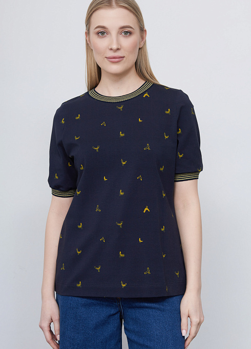 Футболка с трикотажной отделкой женский,  синий цвет