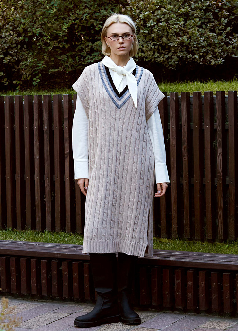 Платье в стиле преппи женское, бежевый цвет