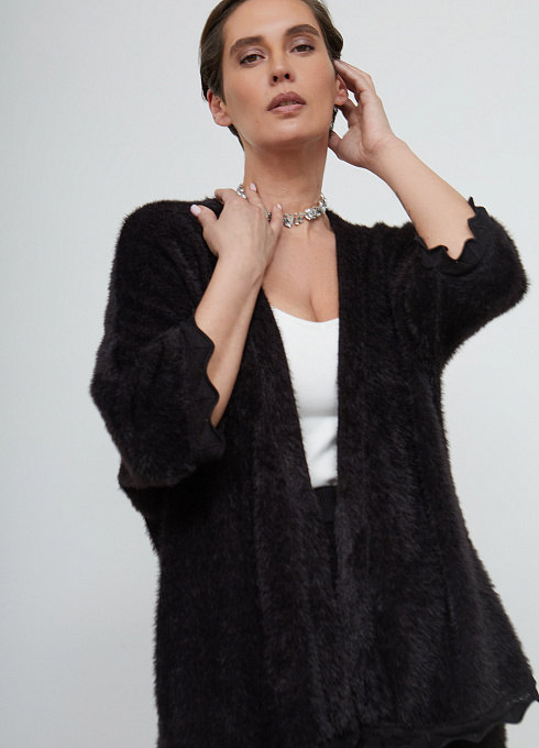 Кардиган из пушистого трикотажа женский,  чёрный цвет
