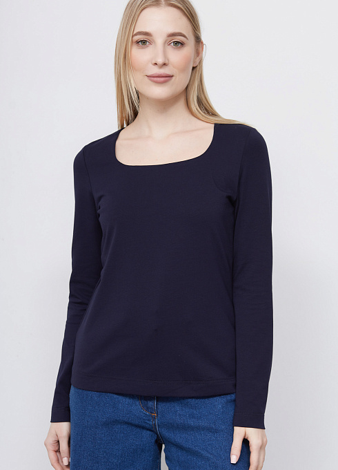 Лонгслив с вырезом каре женский,  синий цвет