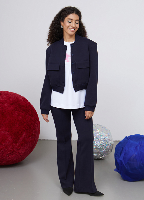 Куртка бомбер укороченная женский,  синий цвет