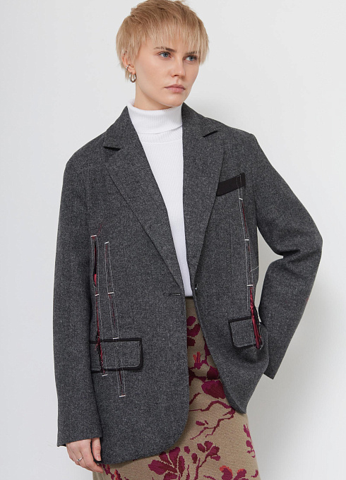 Жакет полушерстяной с разрезами женский,  серый цвет