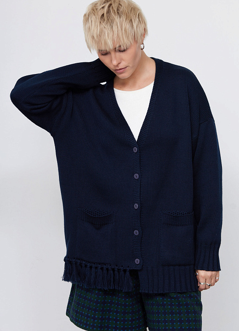 Кардиган oversize с кисточками женский,  синий цвет