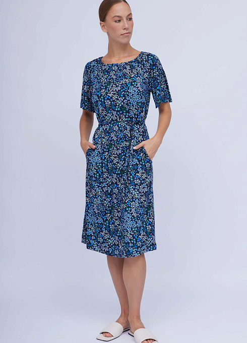 Платье из вискозы со шнурком для женщины,  синий цвет