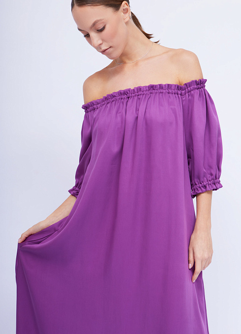 Платье с открытыми плечами женское,  фиолетовый цвет