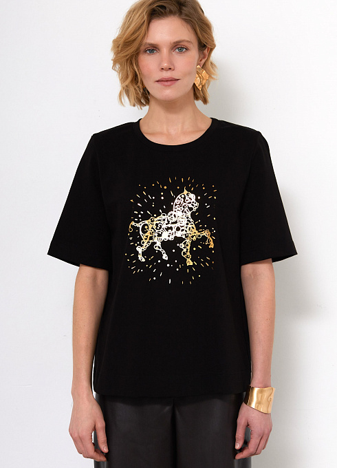 Футболка с новогодним принтом женский,  чёрный цвет