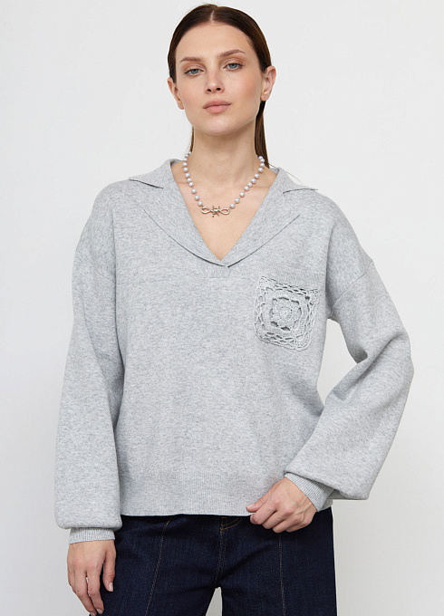 Джемпер с карманом кроше женский,  серый цвет