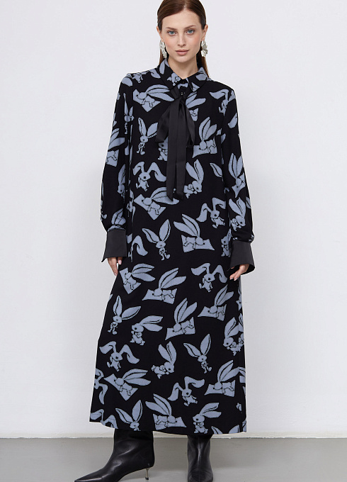 Платье из вискозы с галстуком женское,  чёрный цвет