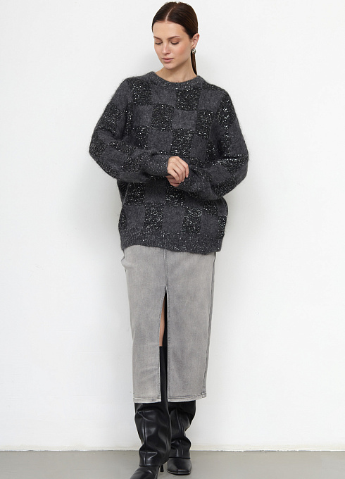 Джемпер oversize с пайетками женский,  серый цвет
