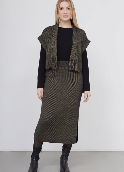 Юбка вязаная в рубчик женская, зеленый цвет