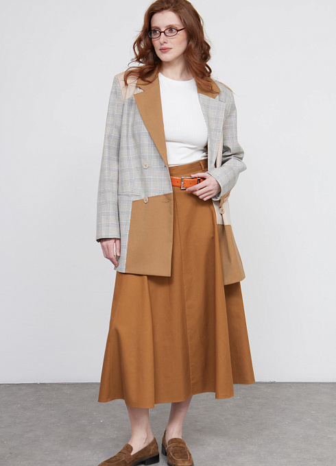 Юбка клеш с клиньями  женская,  коричневый цвет