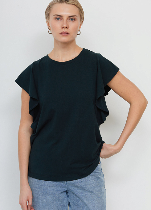 Футболка с рукавами-воланами женский, зеленый цвет