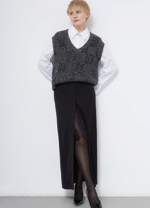 Юбка с кружевной вставкой женская, чёрный цвет