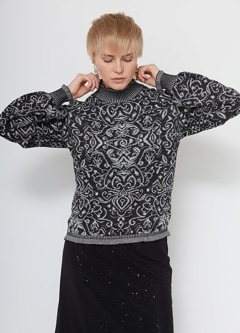 Джемпер жаккардовый с узором женский, чёрный цвет