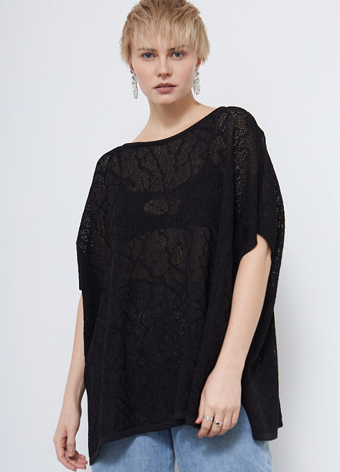Джемпер oversize ажурный женский,  чёрный цвет