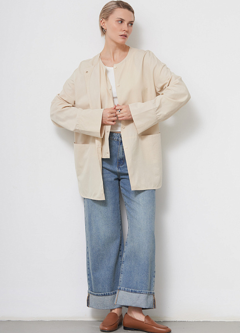 Рубашка oversize с отлетной полочкой женский, бежевый цвет