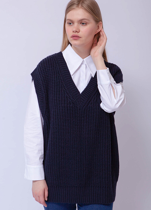 Жилет oversize с шерстью женский,  синий цвет
