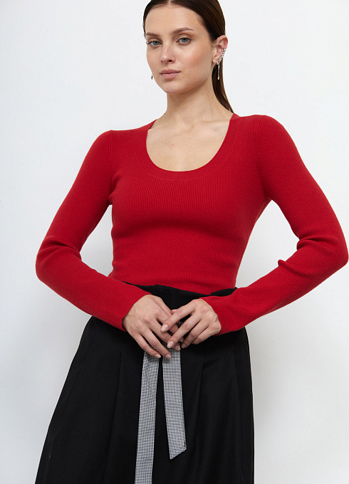 Джемпер базовый в рубчик женский,  красный цвет