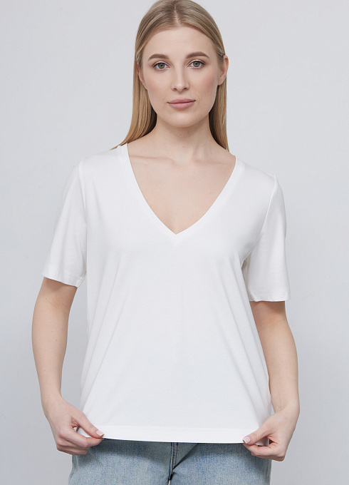 Футболка oversize с V-вырезом женский,  белый цвет