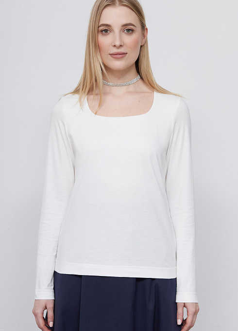 Лонгслив с вырезом каре женский,  белый цвет