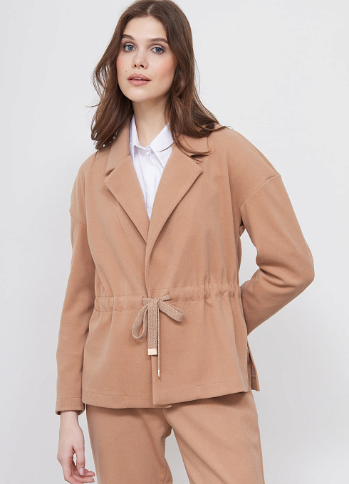 Жакет из мягкого трикотажа женский, коричневый цвет