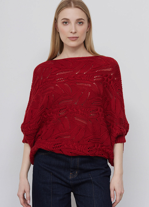 Жилет ажурной вязки с шерстью женский,  красный цвет