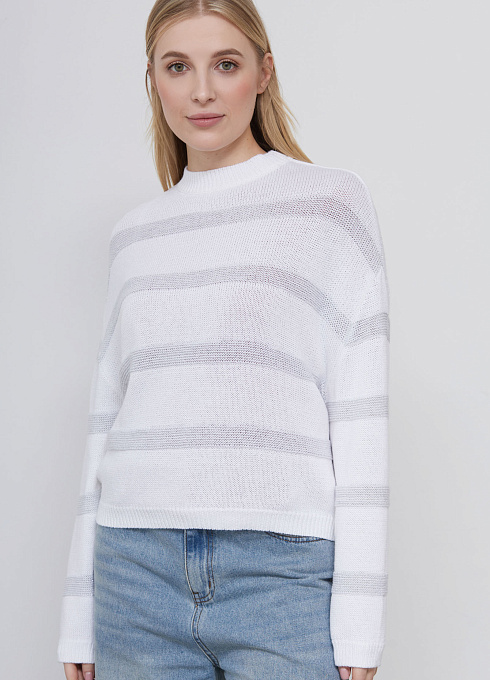 Джемпер укороченный в полоску женский,  белый цвет