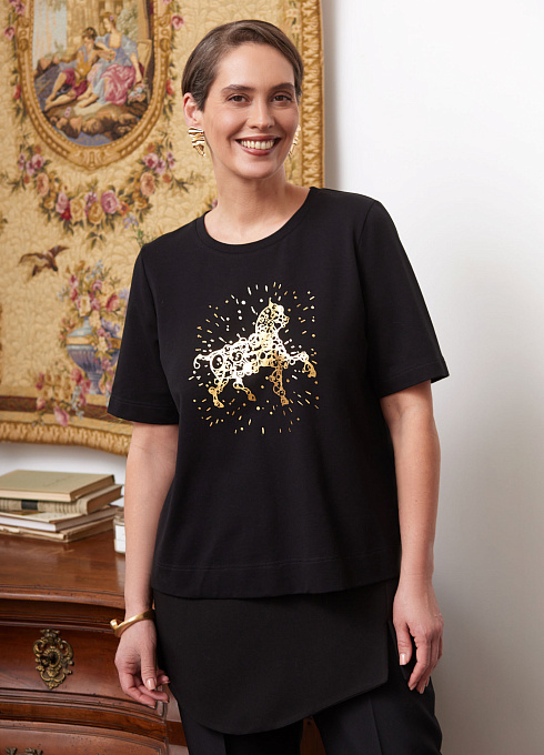 Футболка с новогодним принтом женский,  чёрный цвет