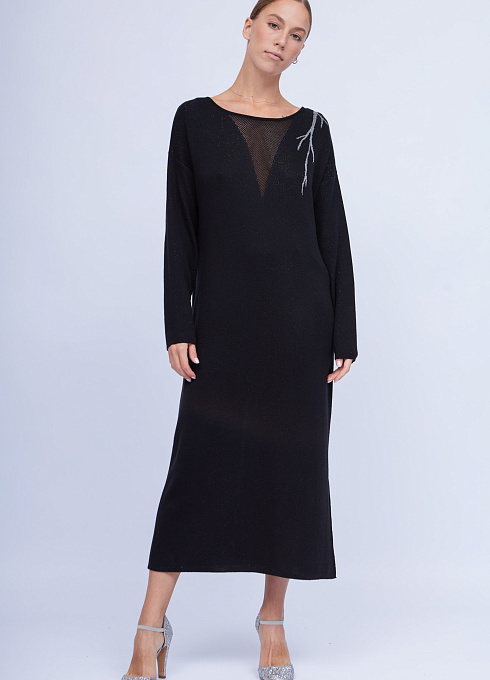 Платье трикотажное с люрексом женское, чёрный цвет