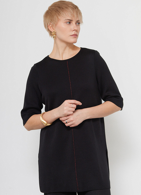 Джемпер удлиненный с люрексом женский,  чёрный цвет