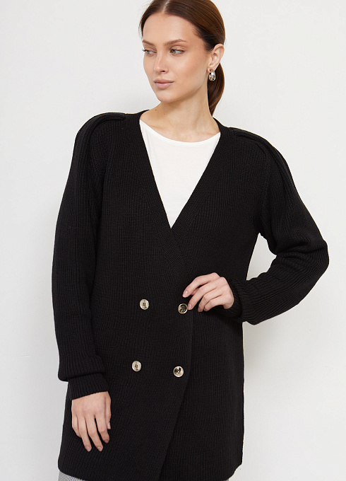 Кардиган с акцентными плечами женский,  чёрный цвет
