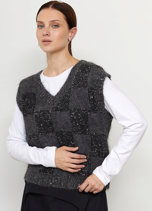 Жилет укороченный с пайетками женский,  серый цвет