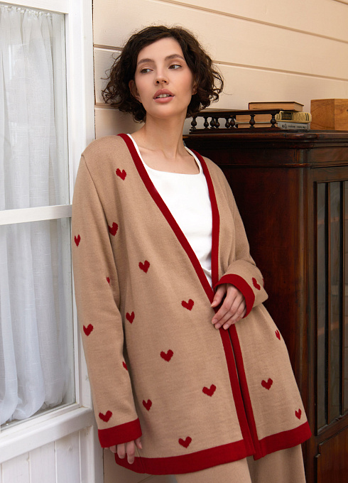 Кардиган удлиненный с шерстью женский,  бежевый цвет