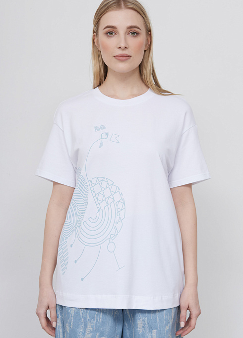 Футболка oversize с печатью женский,  белый цвет