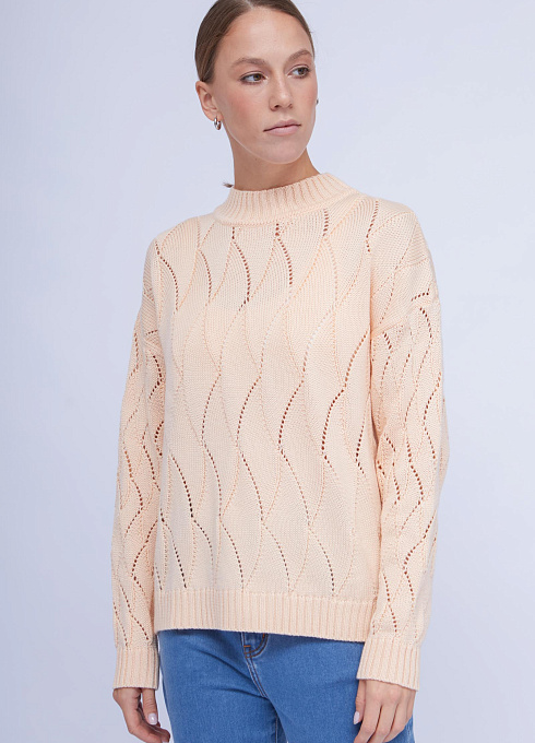 Свитер ажурный с шерстью женский, бежевый цвет