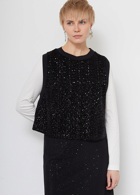 Жилет из бархата с пайетками женский,  чёрный цвет