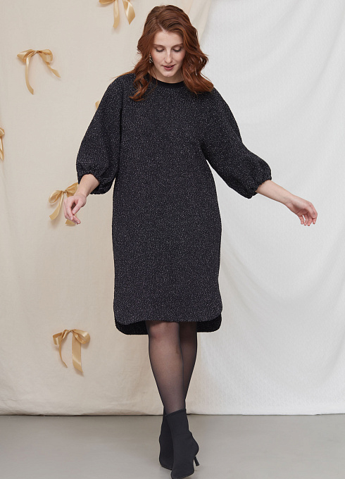 Платье oversize с люрексом женское,  черный цвет
