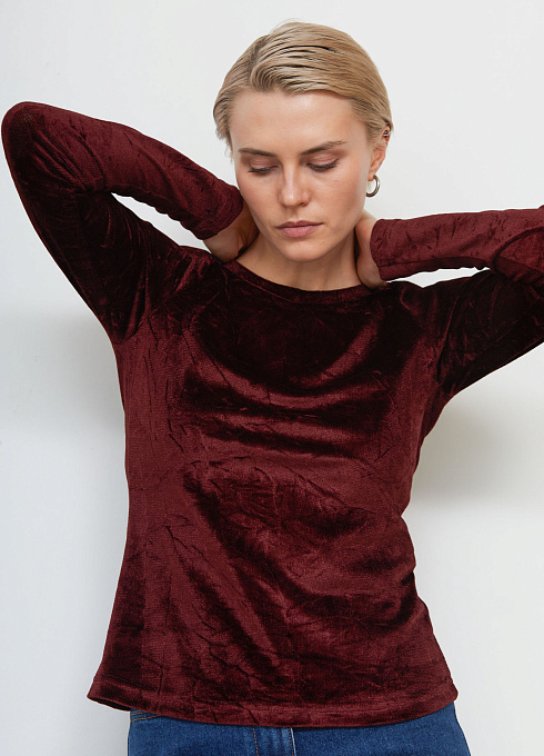 Лонгслив из бархата женский,  бордовый цвет