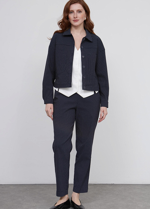 Брюки бананы в горошек женские, цвет синий