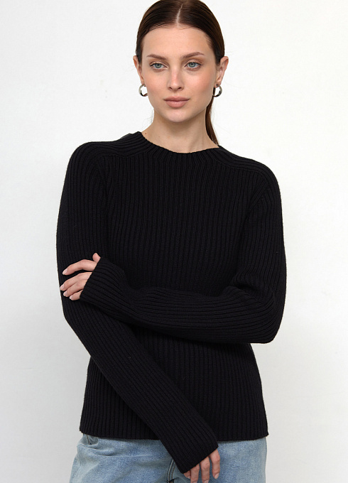 Джемпер вязаный в рубчик женский,  чёрный цвет