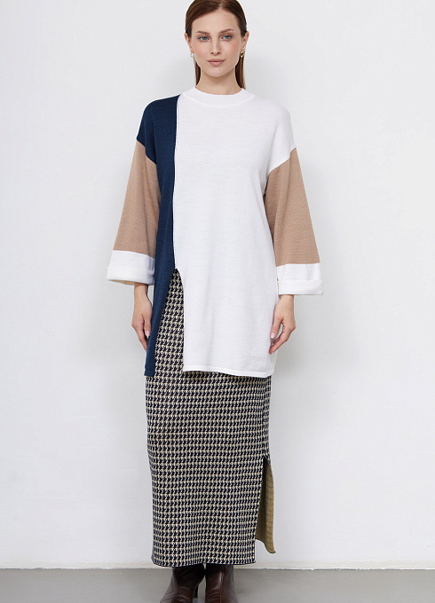 Джемпер колор-блок удлиненный женский,  многоцветный цвет