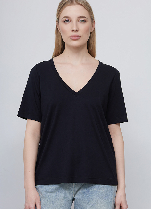 Футболка oversize с V-вырезом женский,  черный цвет