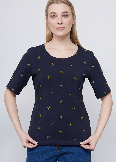 Футболка из хлопка с принтом женский,  синий цвет