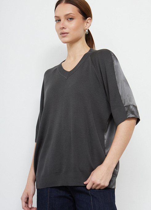Джемпер oversize комбинированный женский,  серый цвет