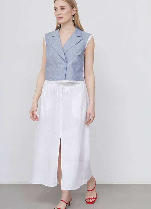 Юбка льняная с разрезом женская,  белый цвет